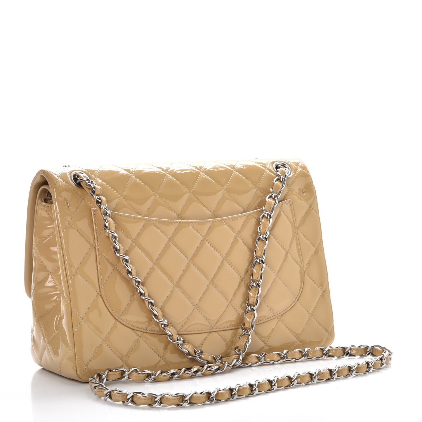 Patent Quilted Jumbo Double Flap Beige