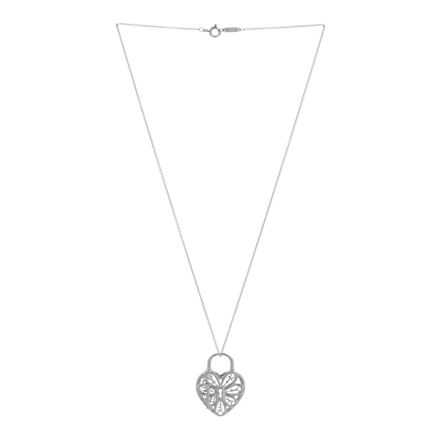 Sterling Silver Filigree Heart Key Pendant Necklace