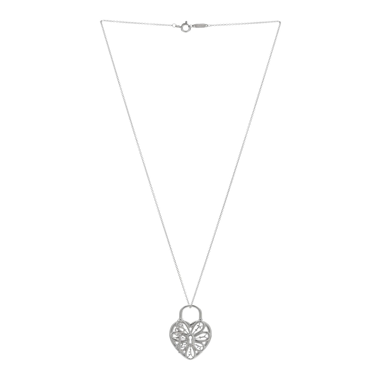 Tiffany Sterling Silver Filigree Heart Key Pendant Necklace 3 of 4