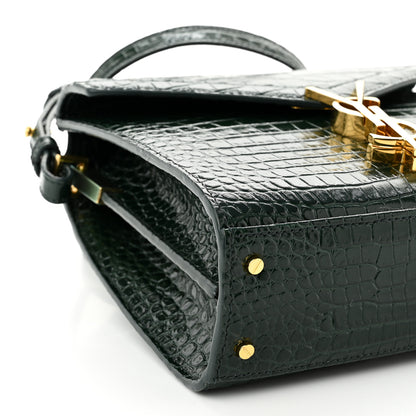 Saint Laurent Calfskin Crocodile Embossed Mini Classic Monogram Cassandra Top Handle Green 9 of 10