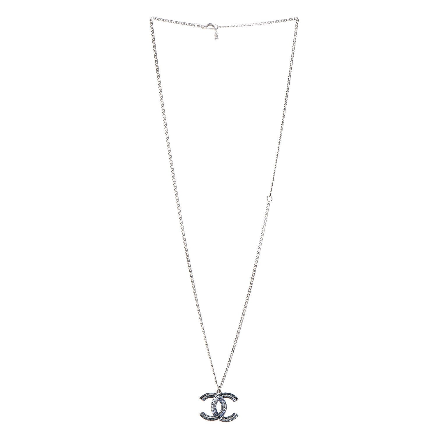 Chanel Crystal Baguette CC Necklace Blue 3 of 7