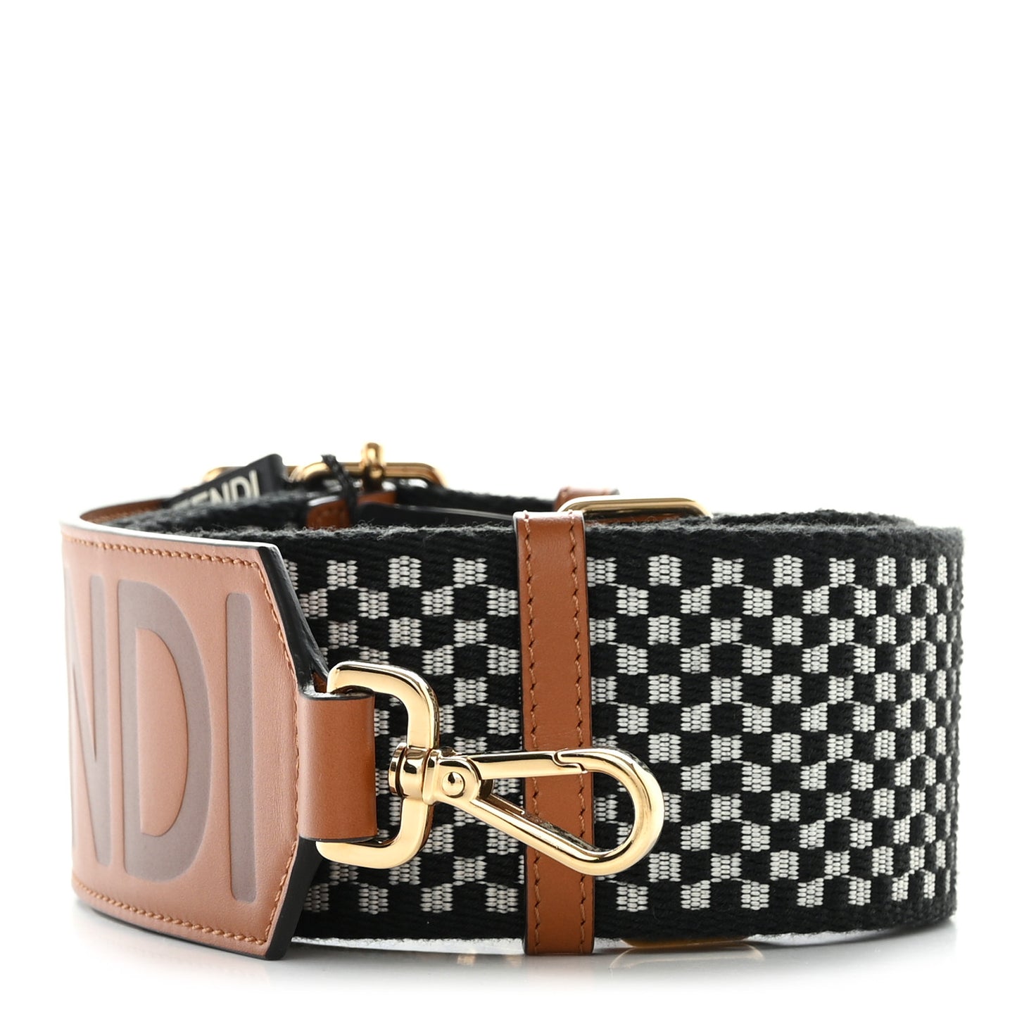 Ribbon Vitello King Logo Embossed Gingham Woven Adjustable Strap You Panna Black Cuoio