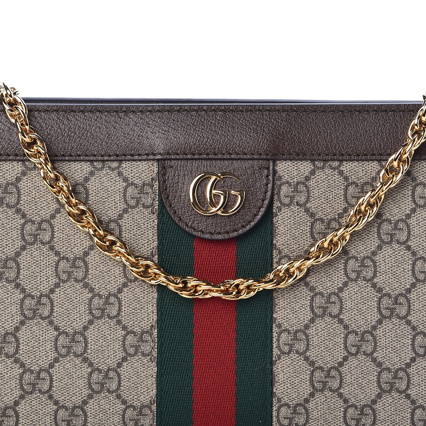 GG Supreme Monogram Web Small Ophidia Chain Shoulder Bag Brown