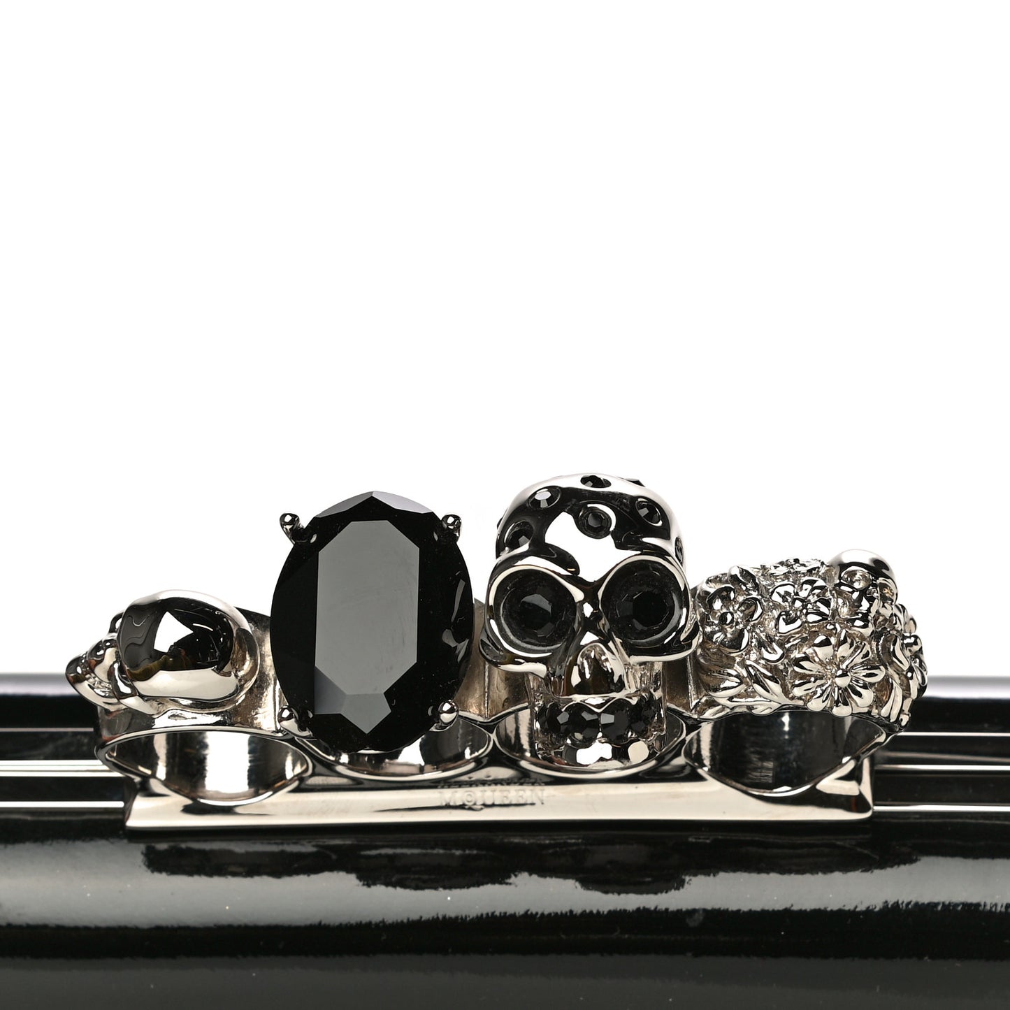 Patent Skull Knuckle Duster Box Clutch Black
