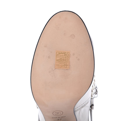 Chanel Crackled Calfskin Pearl Chain CC Short Boots 42 White 9 of 12