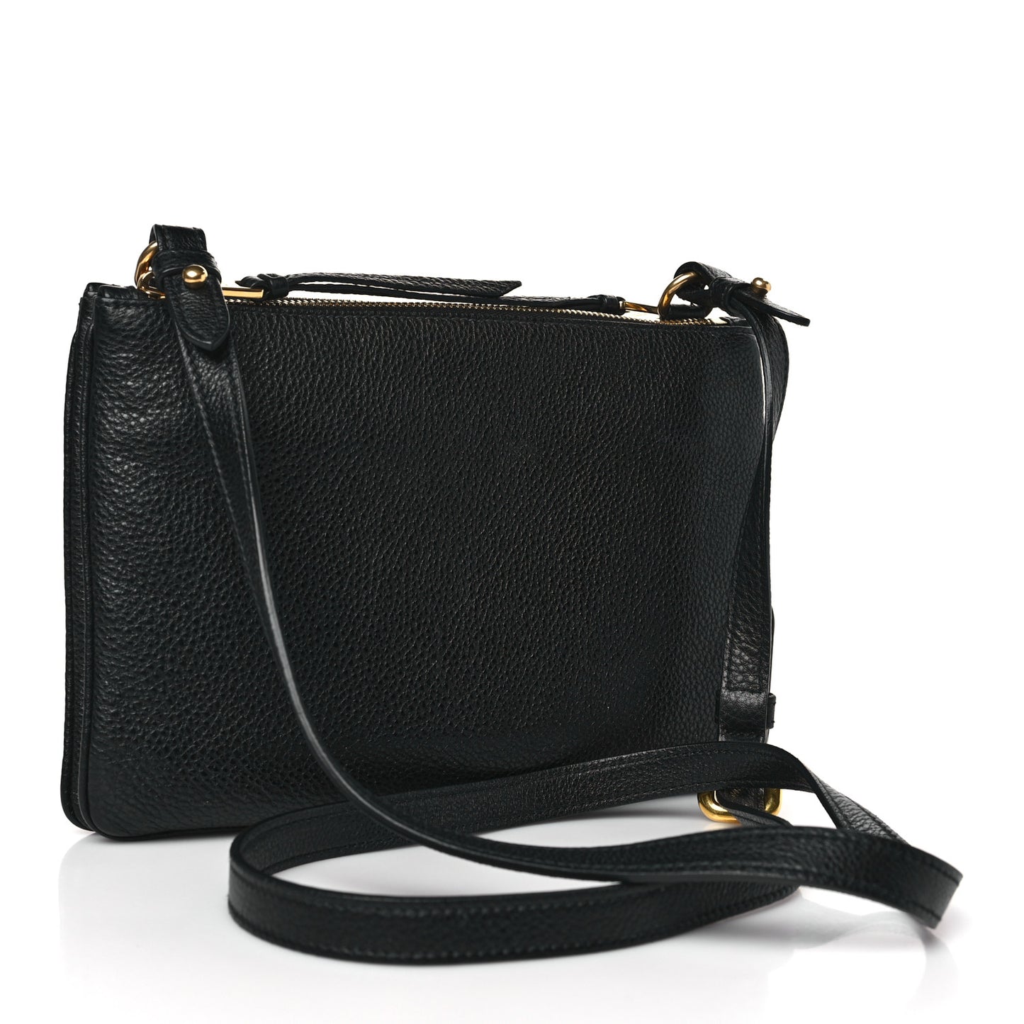 Vitello Phenix Double Zip Crossbody Bag Black