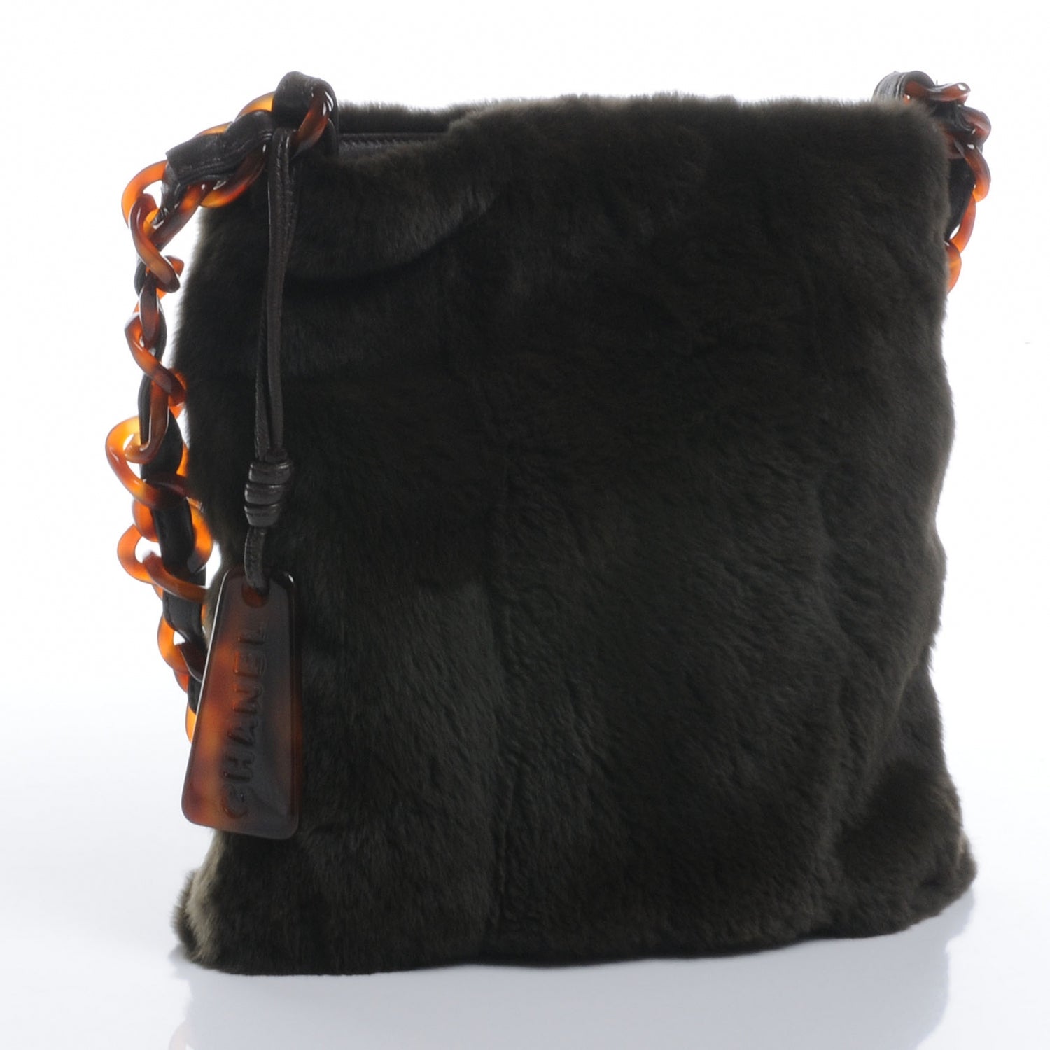 Chanel Rabbit Fur Tortoise Chain Shoulder Bag Black 3 of 7