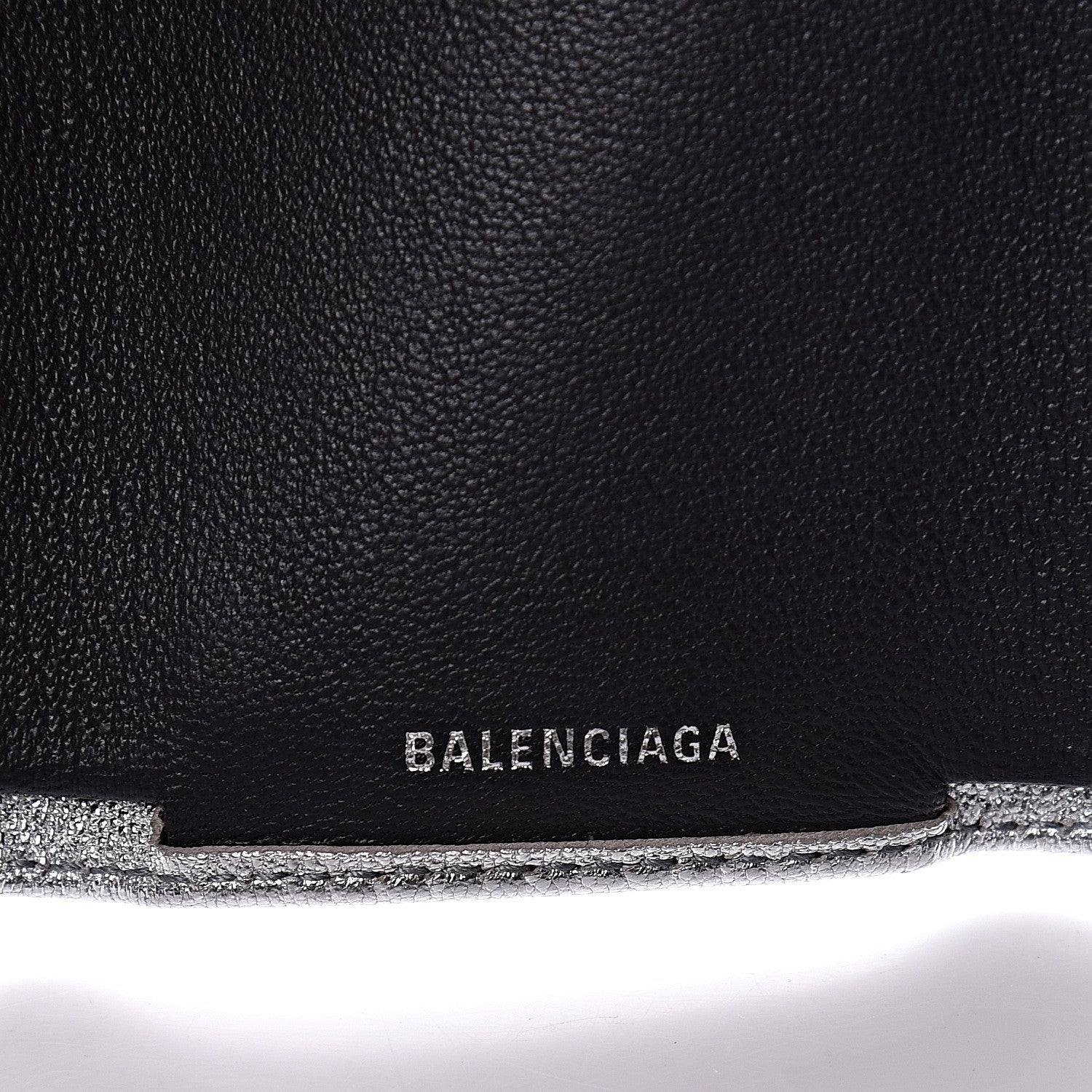 Balenciaga Metallic Goatskin Logo Mini Everyday Wallet Argent Black 7 of 11