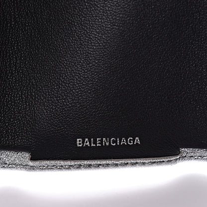 Balenciaga Metallic Goatskin Logo Mini Everyday Wallet Argent Black 7 of 11