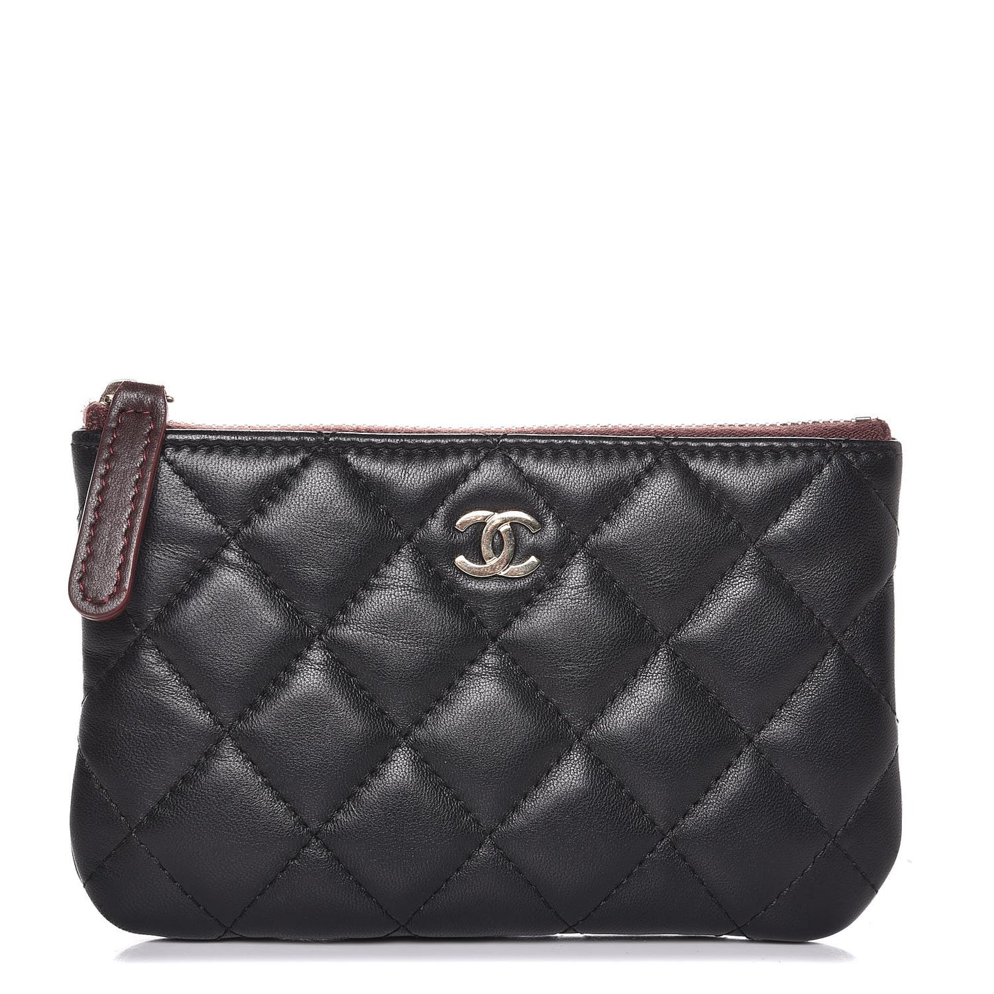 Lambskin Quilted Small Cosmetic Case Black