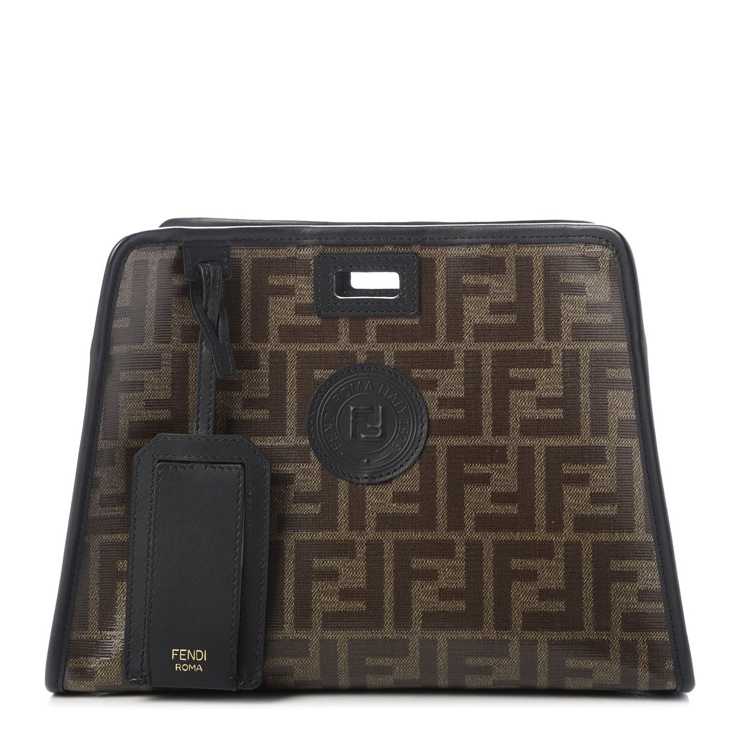 Glazed Fabric Vitello Century FF 1974 Stamp Patch Mini Peekaboo Defender Cover Mogano Panna Black