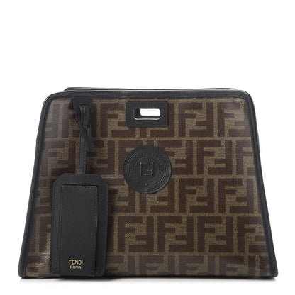 Fendi Glazed Fabric Vitello Century FF 1974 Stamp Patch Mini Peekaboo Defender Cover Mogano Panna Black 1 of 10
