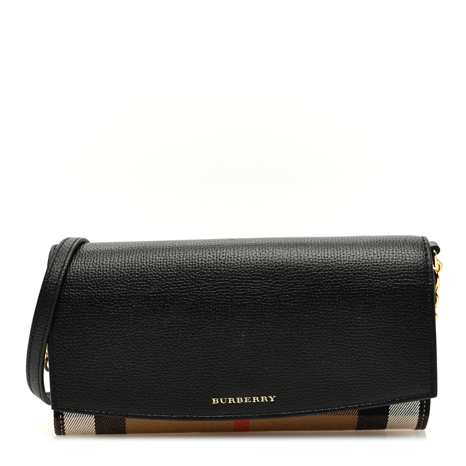 Burberry Calfskin House Check Henley Wallet On Chain Black Black 1 of 8