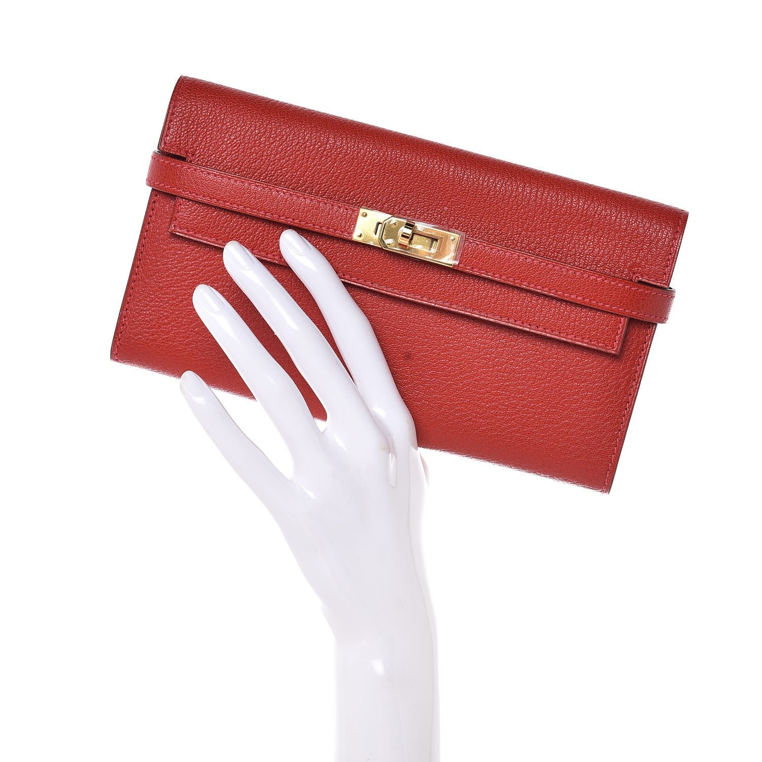 Hermes Chevre Mysore Kelly Longue Wallet Rouge Vif 2 of 8