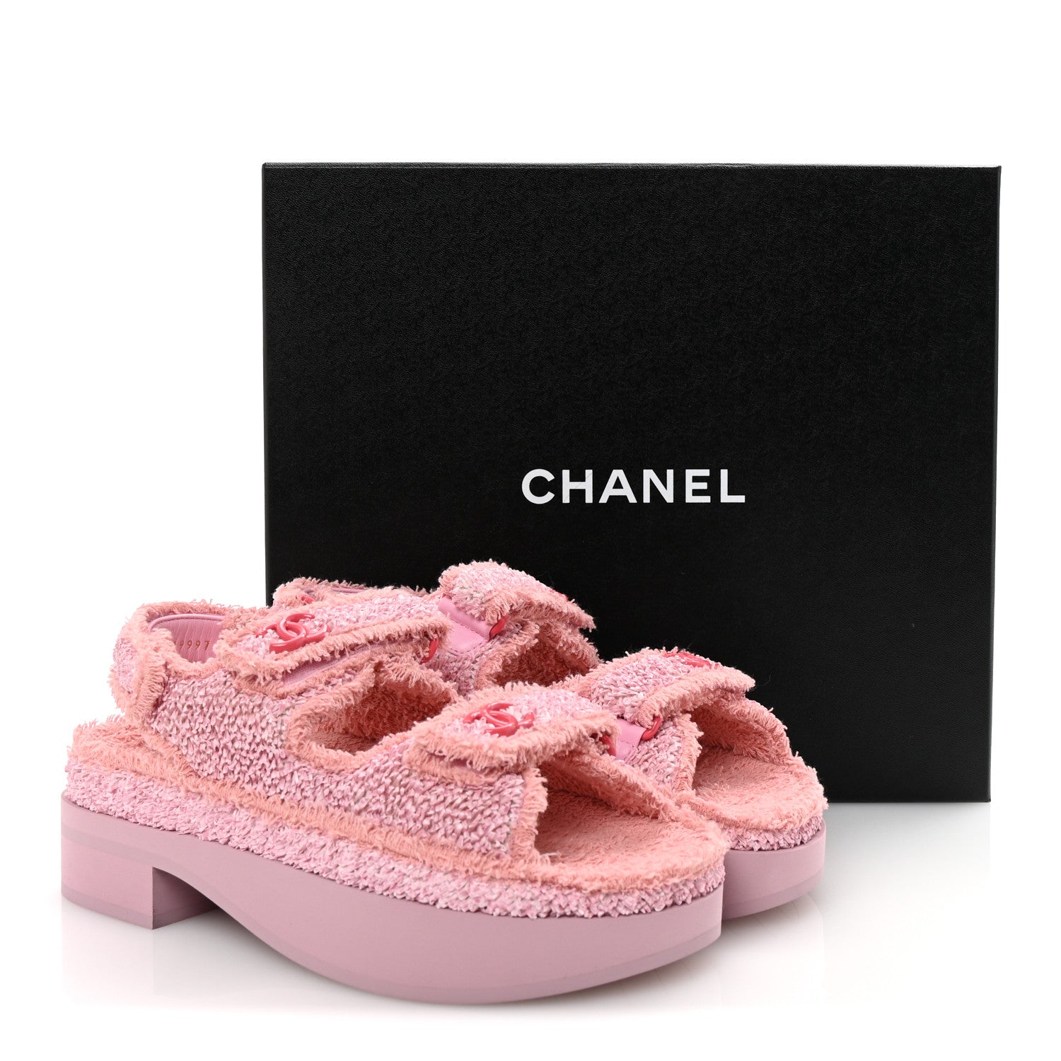 Chanel Fabric Terry Cloth Velcro Dad Platform Sandals 37 Light Pink Multicolor 10 of 10