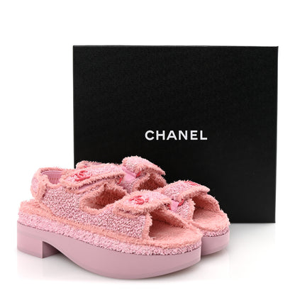Chanel Fabric Terry Cloth Velcro Dad Platform Sandals 37 Light Pink Multicolor 10 of 10