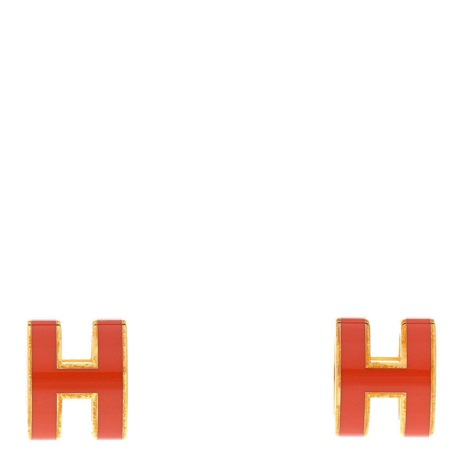 Hermes Gold Lacquered Mini Pop H Earrings Orange 1 of 5