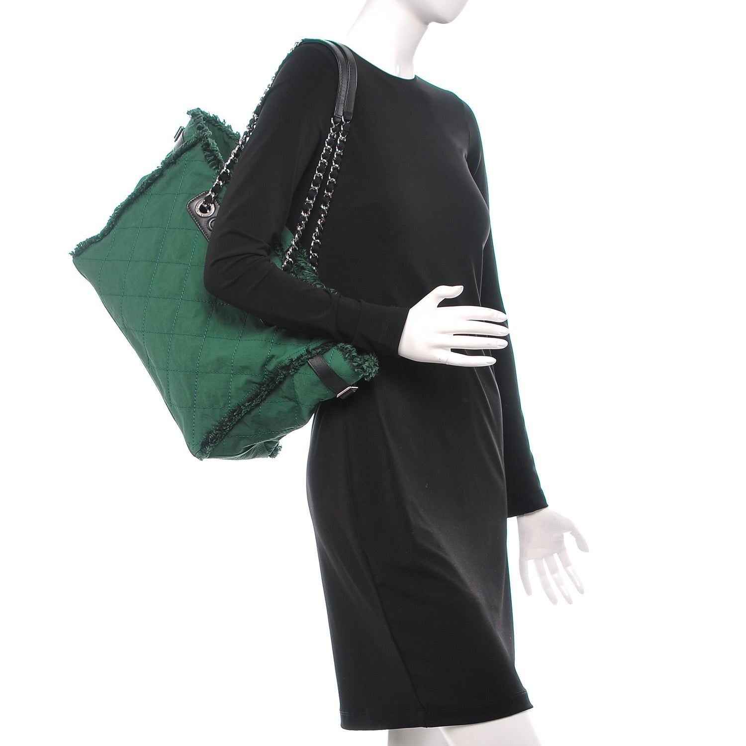 Chanel Canvas Stitched Tweed Large Tote Green 2 of 7