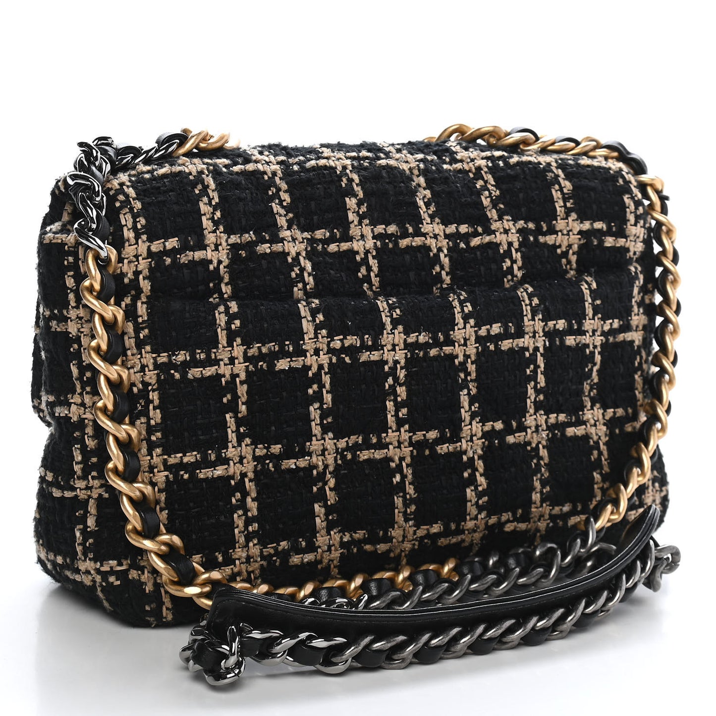 Tweed Quilted Medium Chanel 19 Flap Black Beige
