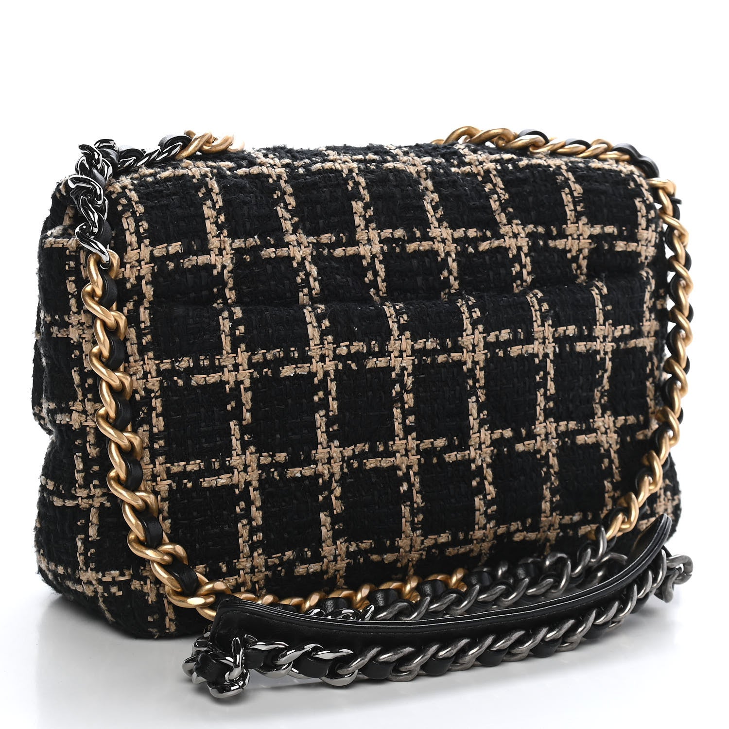 Chanel Tweed Quilted Medium Chanel 19 Flap Black Beige 3 of 9