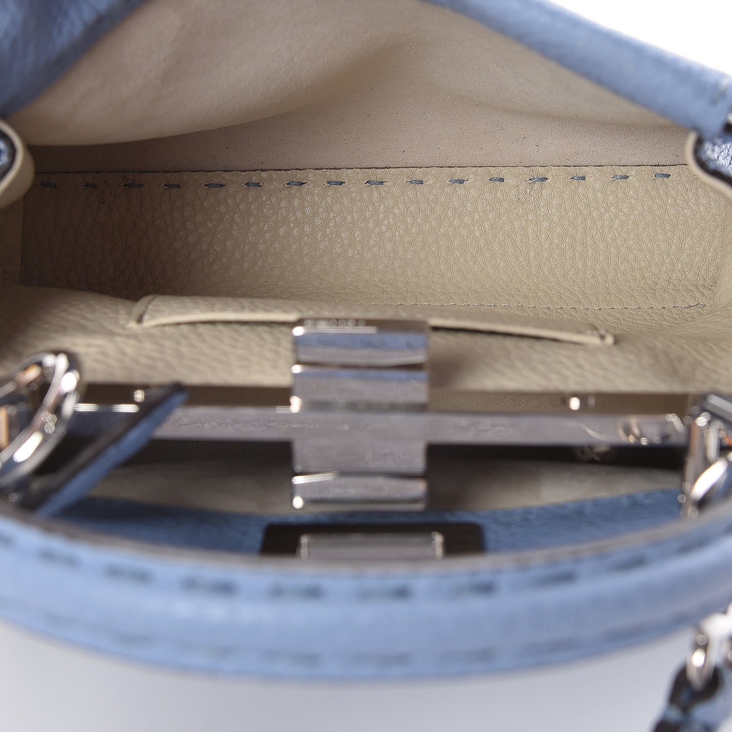 Fendi Cuoio Roma Selleria Chamois Bi-Color Mini Peekaboo Iconic Satchel Sky Blue Latte 8 of 13