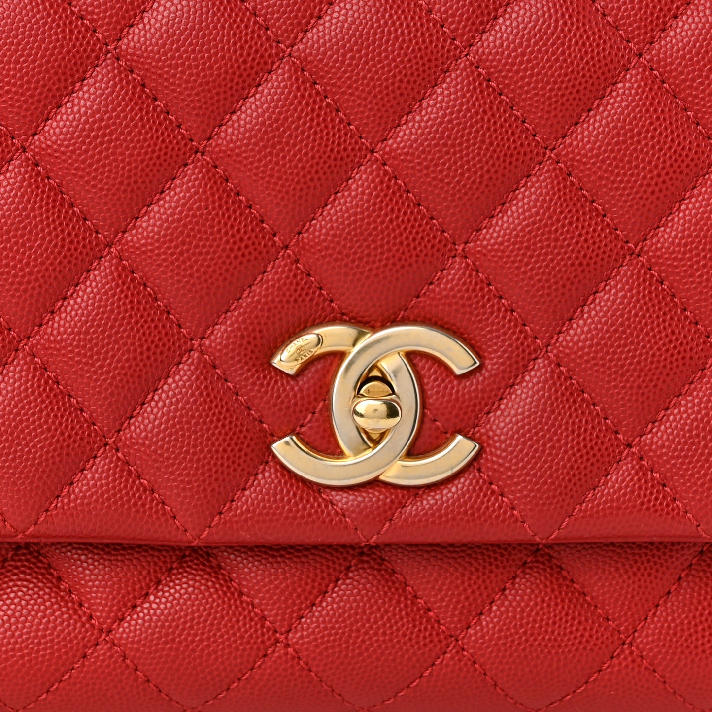 Caviar Quilted Small Coco Handle Flap Red