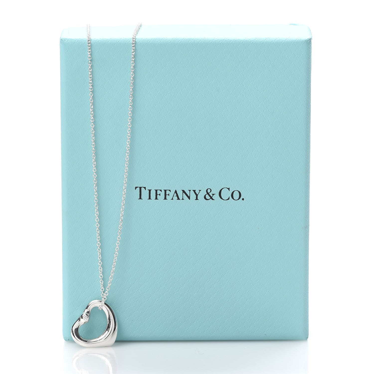 Tiffany Sterling Silver Diamond 16mm Elsa Peretti Open Heart Pendant Necklace 7 of 7