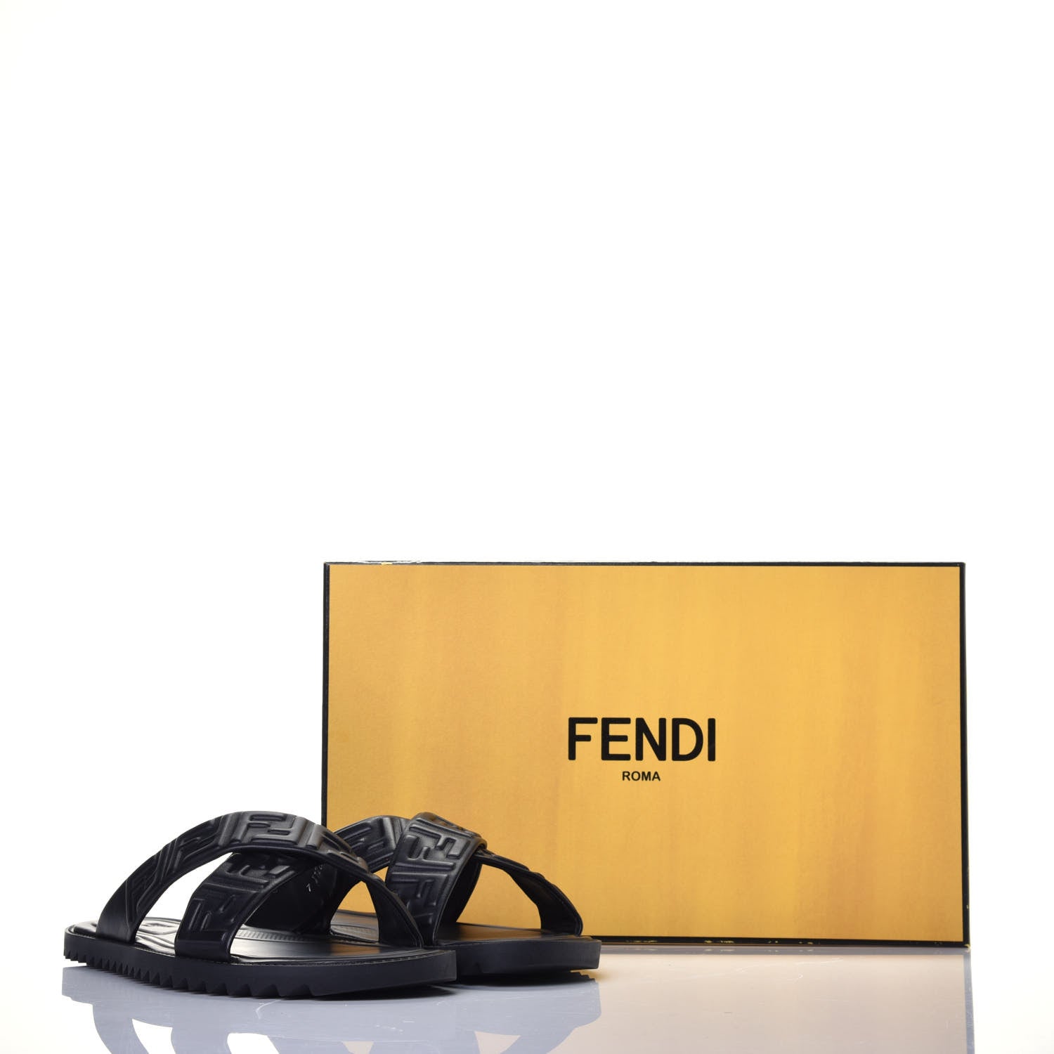 Fendi Nappa FF Embossed Mens Criss Cross Slide Sandals 6 Black 9 of 10