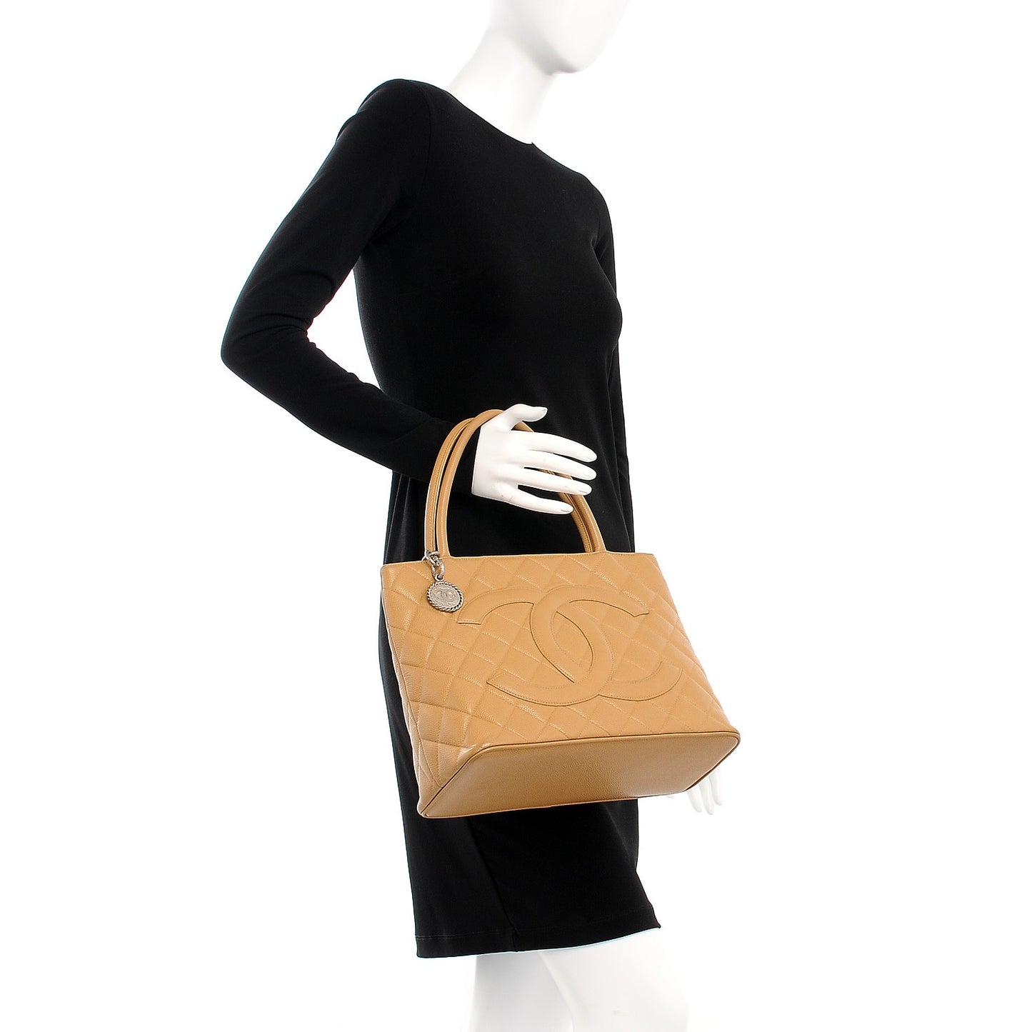 Caviar Quilted Medallion Tote Beige