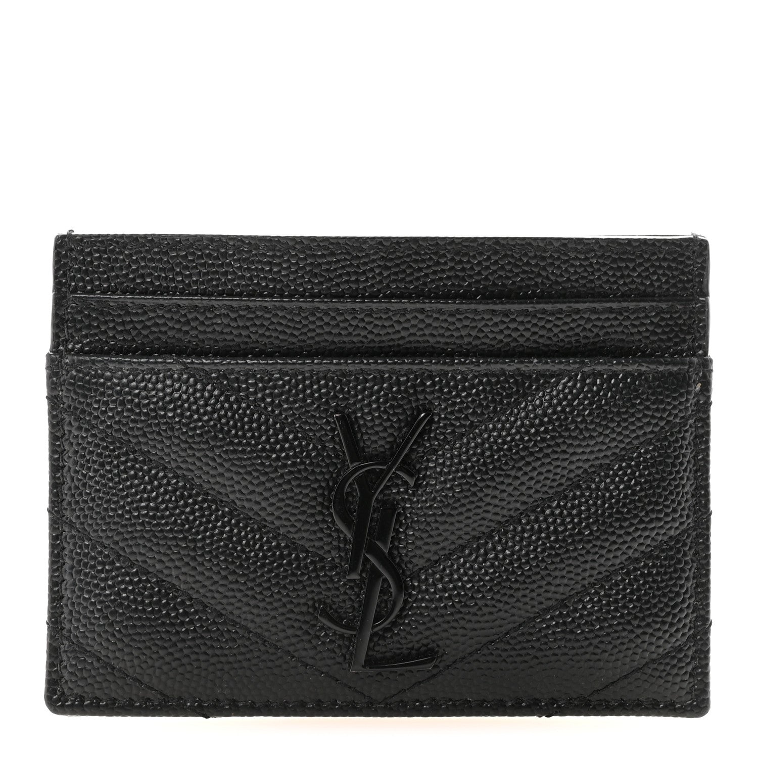 Saint Laurent Grain De Poudre Matelasse Chevron Monochrome Credit Card Case Black 1 of 8