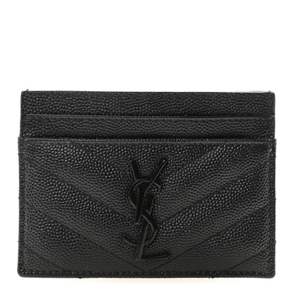 Saint Laurent Grain De Poudre Matelasse Chevron Monochrome Credit Card Case Black 1 of 8
