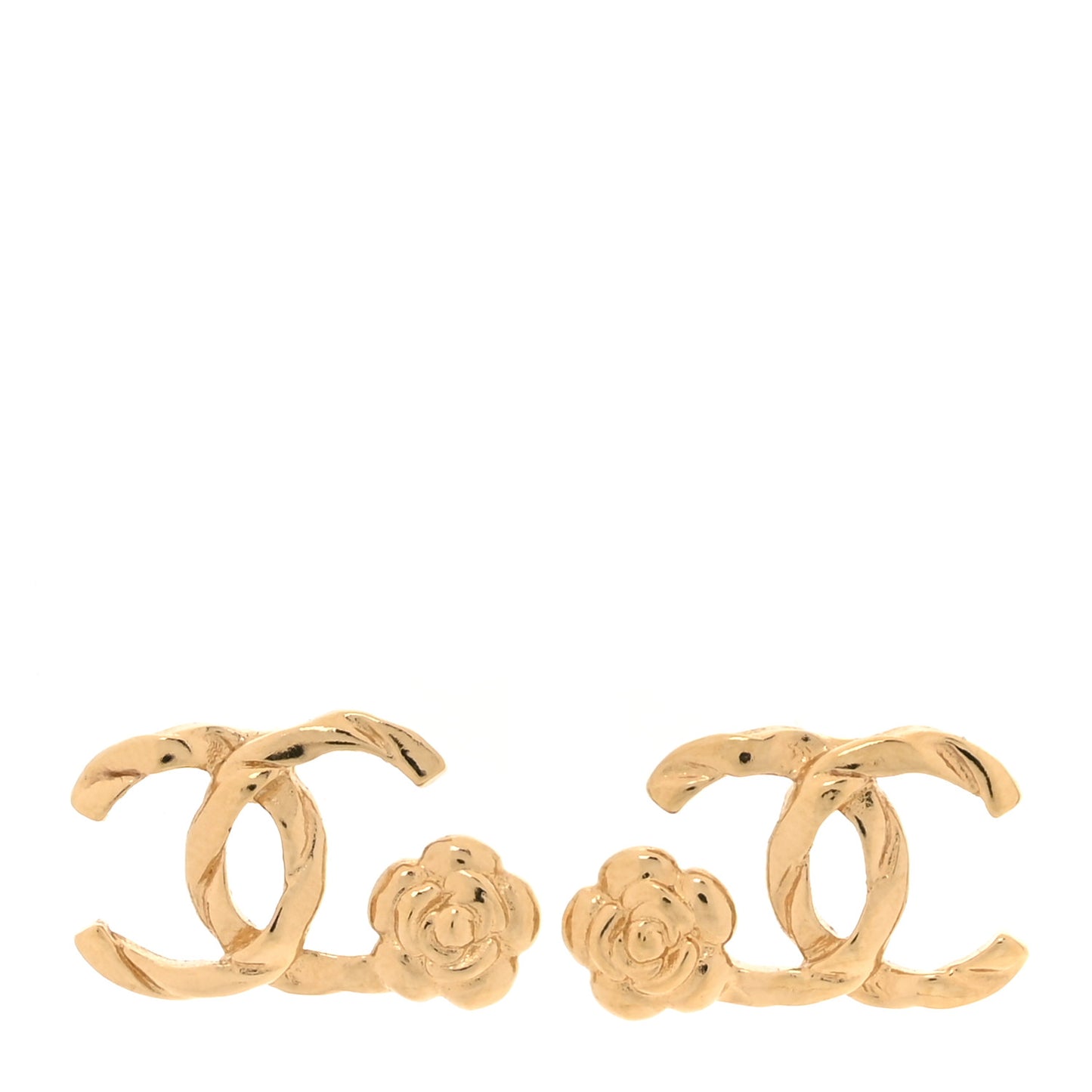 Metal Camellia CC Earrings Gold