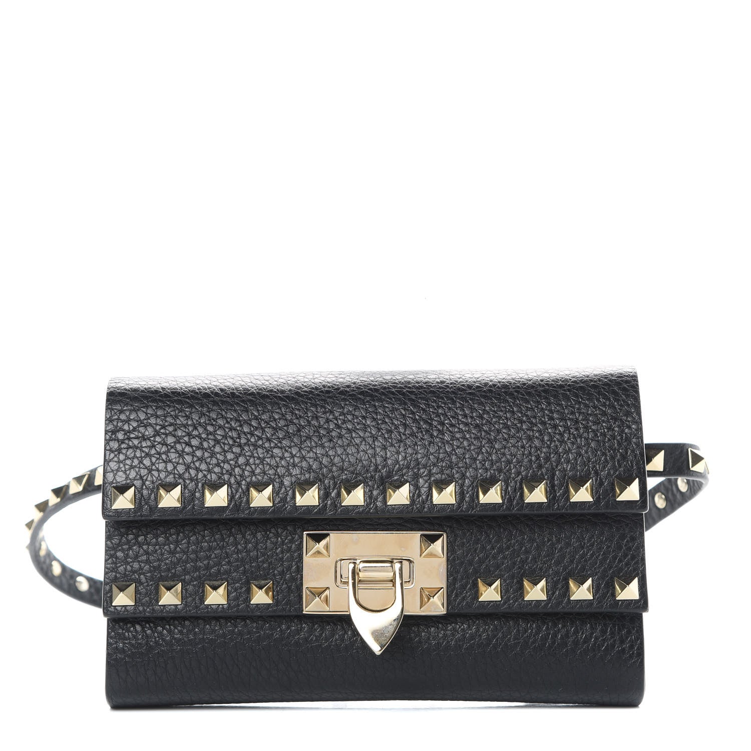 Valentino Garavani Grainy Calfskin Rockstud Double Flap Belt Bag Black 1 of 10