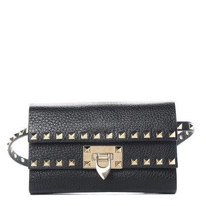 Valentino Garavani Grainy Calfskin Rockstud Double Flap Belt Bag Black 1 of 10