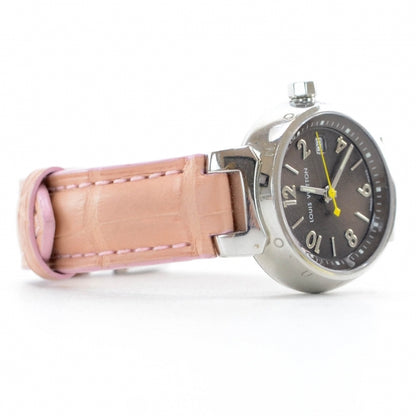 Louis Vuitton Stainless Steel Alligator 28mm Tambour Quartz Watch Brown 4 of 9