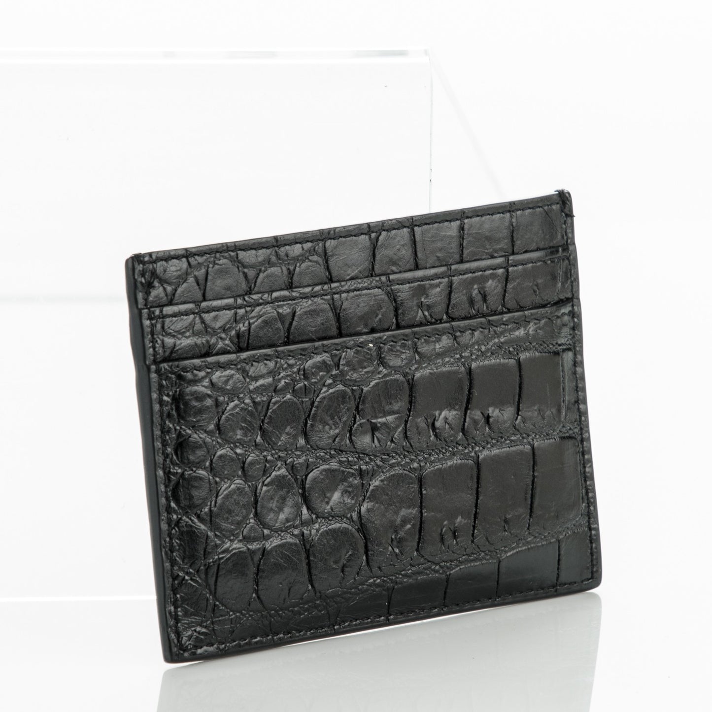 Calfskin Crocodile Embossed Monogram Credit Card Case Black