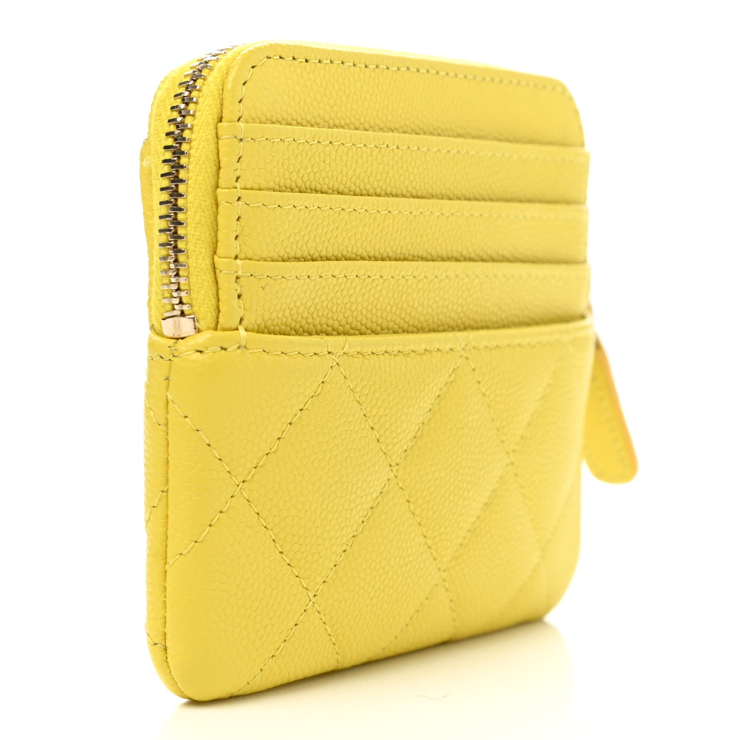 Caviar Quilted Zip Card Holder Wallet Yellow