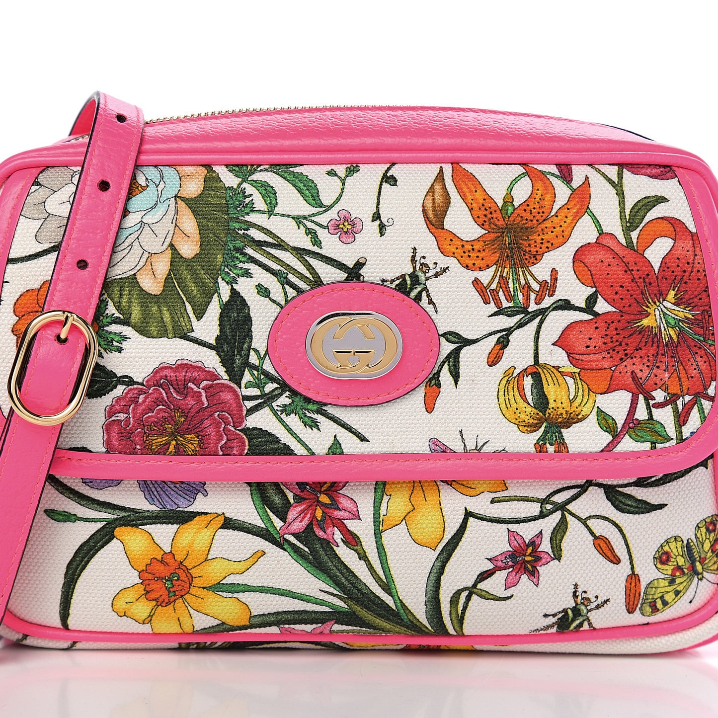 Canvas Flora Floral Shoulder Bag White Fuchsia Fluo