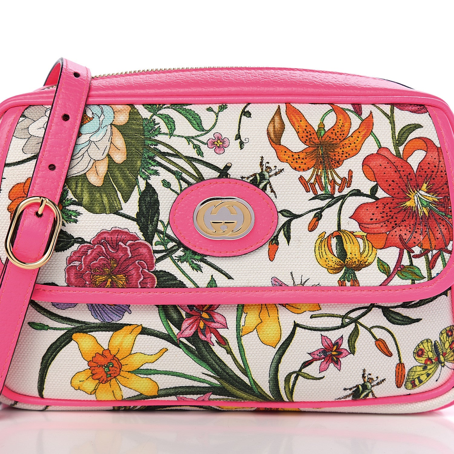Gucci Canvas Flora Floral Shoulder Bag White Fuchsia Fluo 7 of 9