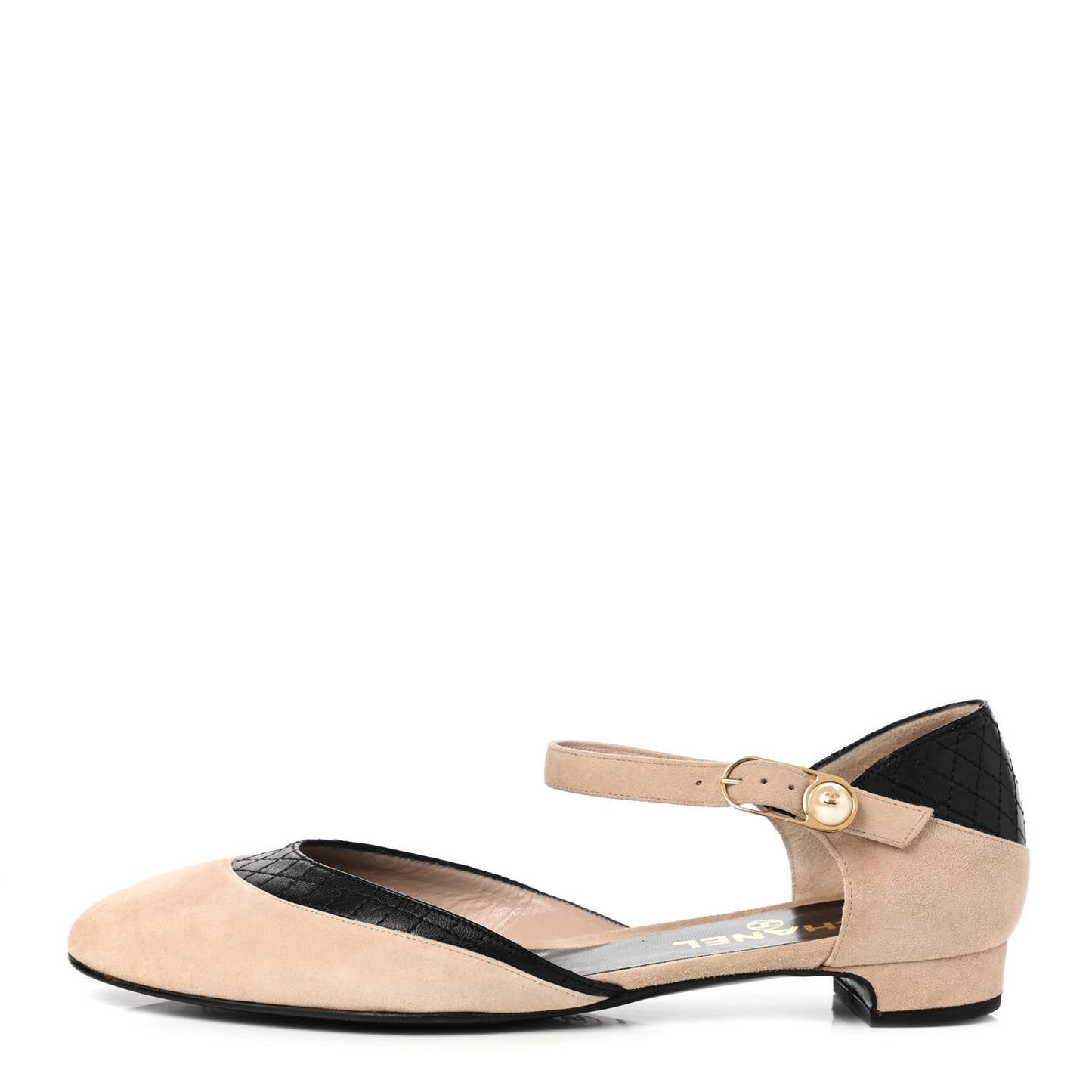 Lambskin Suede Ankle Strap Flats 39 Beige Black