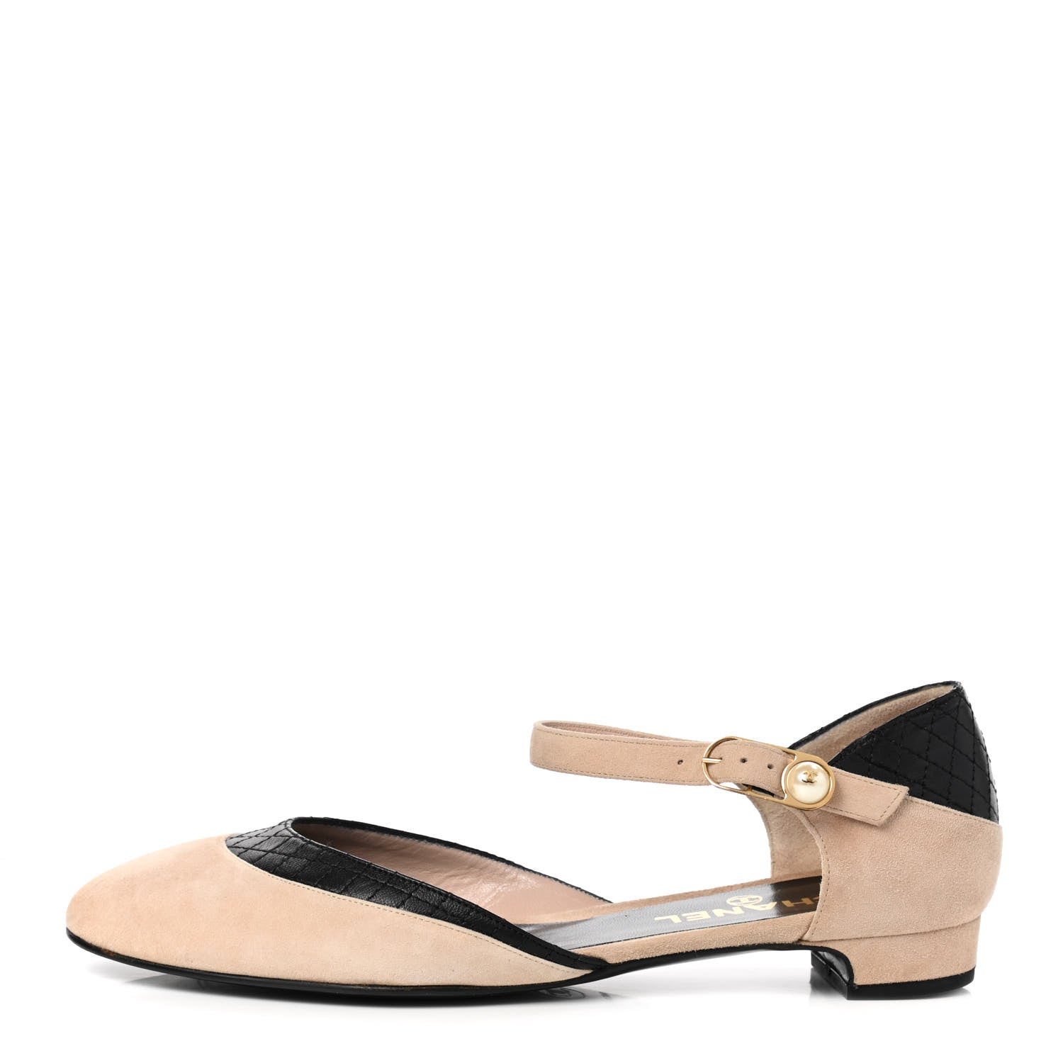 Chanel Lambskin Suede Ankle Strap Flats 39 Beige Black 1 of 9