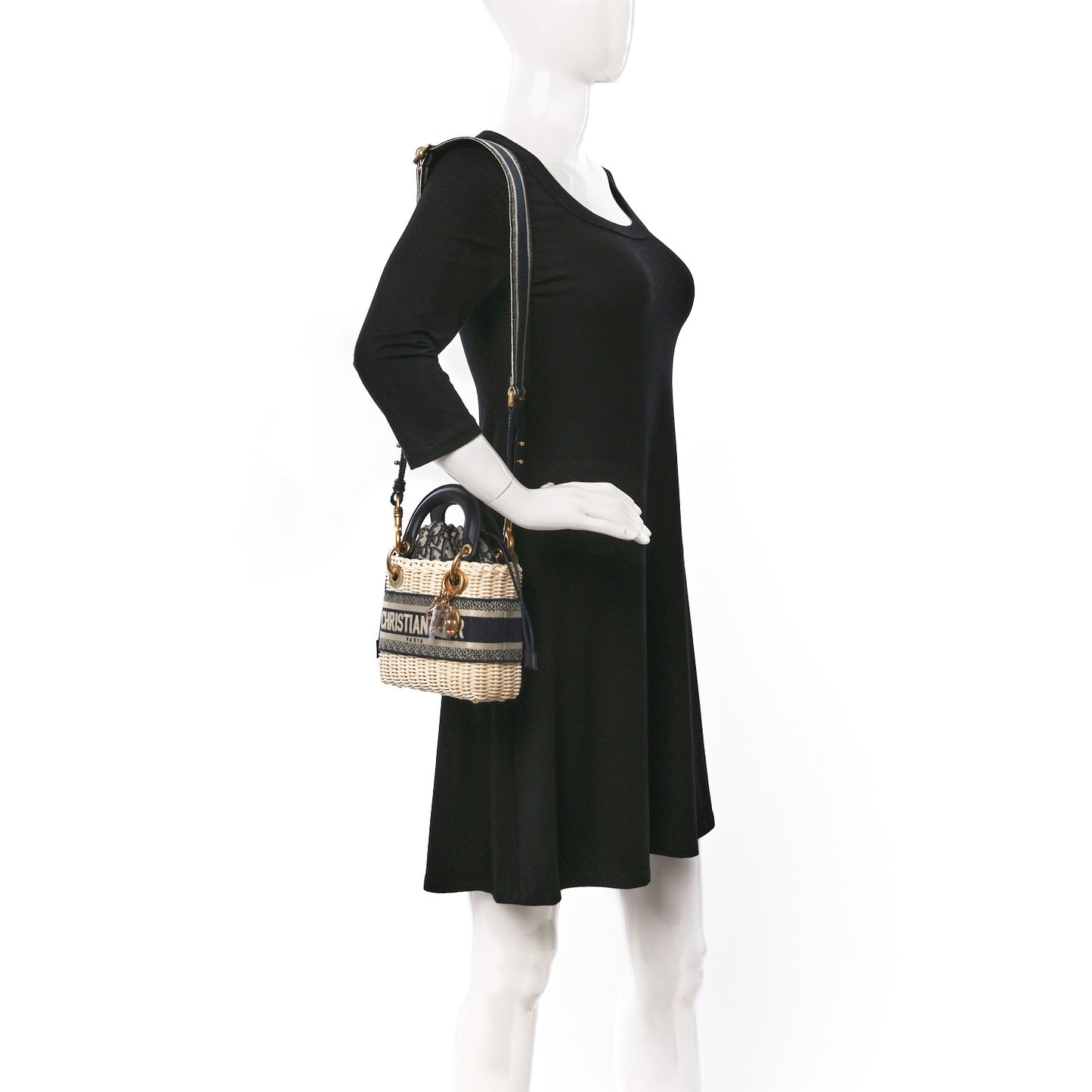 Wicker Oblique Mini Lady Dior Bag Blue