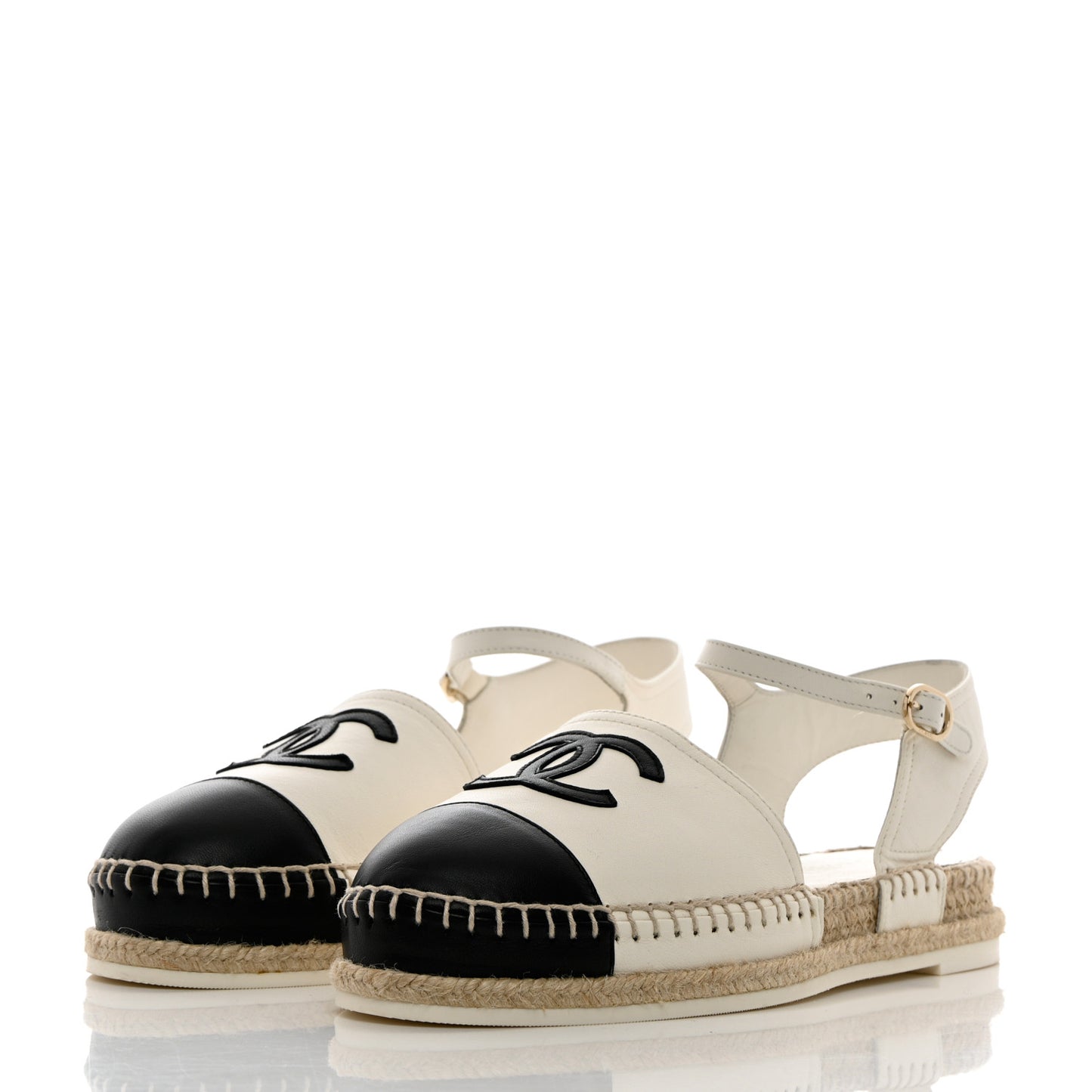 Lambskin Cap Toe CC Espadrille Sandals 38 White Black