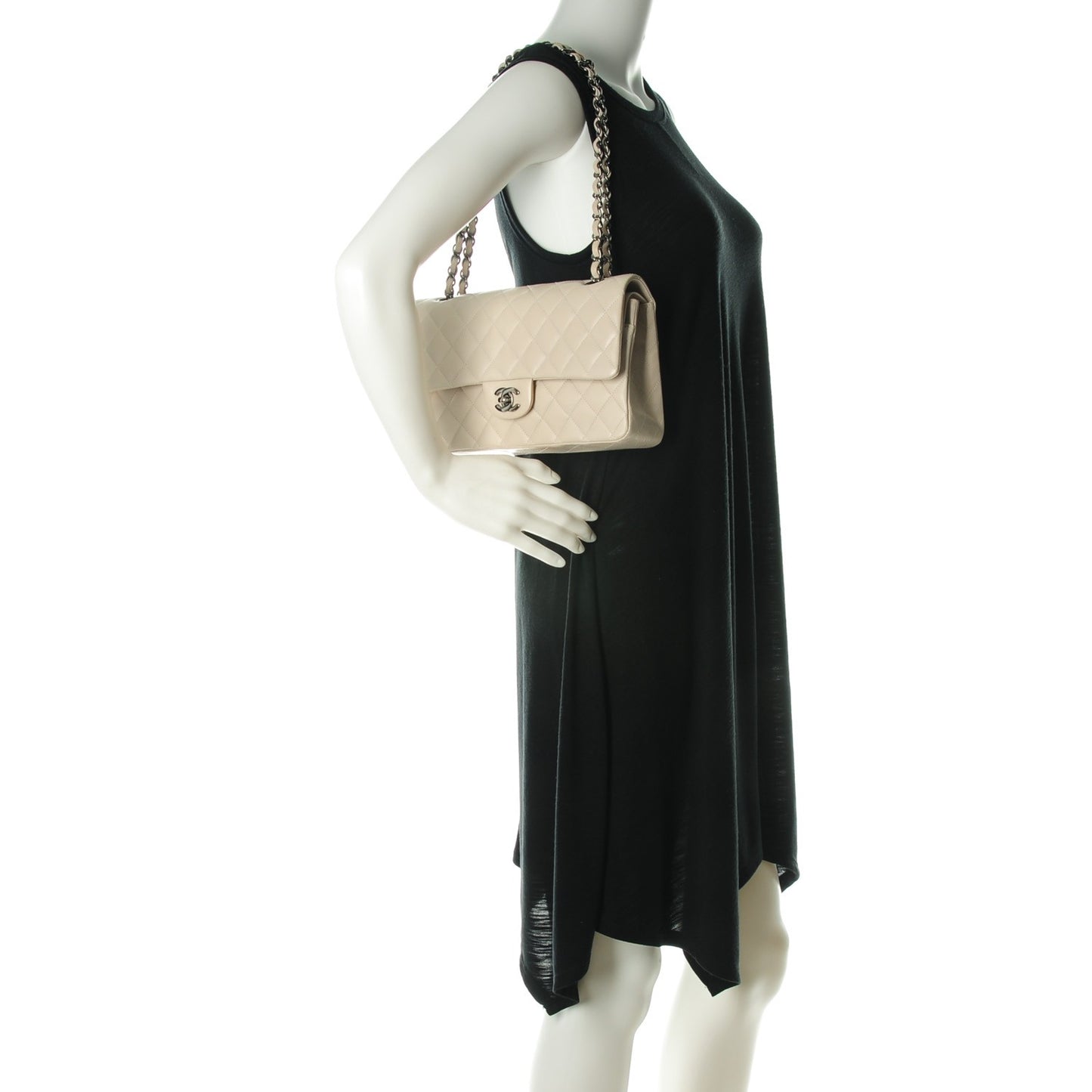Lambskin Quilted Medium Double Flap Light Beige