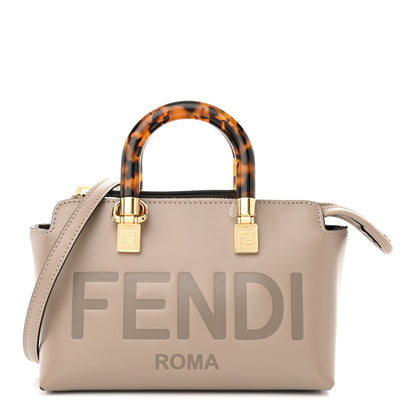 Fendi Vitello King Plexiglass Logo Embossed Mini By The Way Top Handle Boston Bag Tortora 1 of 10