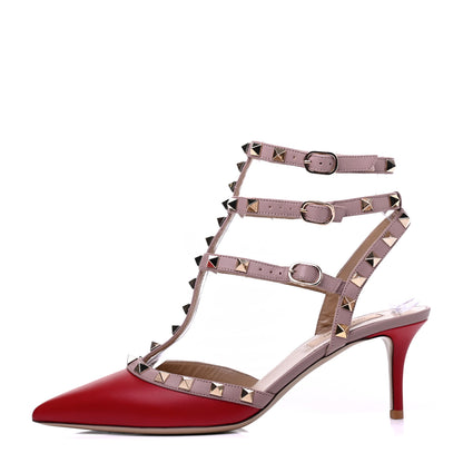 Valentino Garavani Nappa Rockstud Ankle Strap 65mm Pumps 38.5 Rosso Valentino Poudre 1 of 11