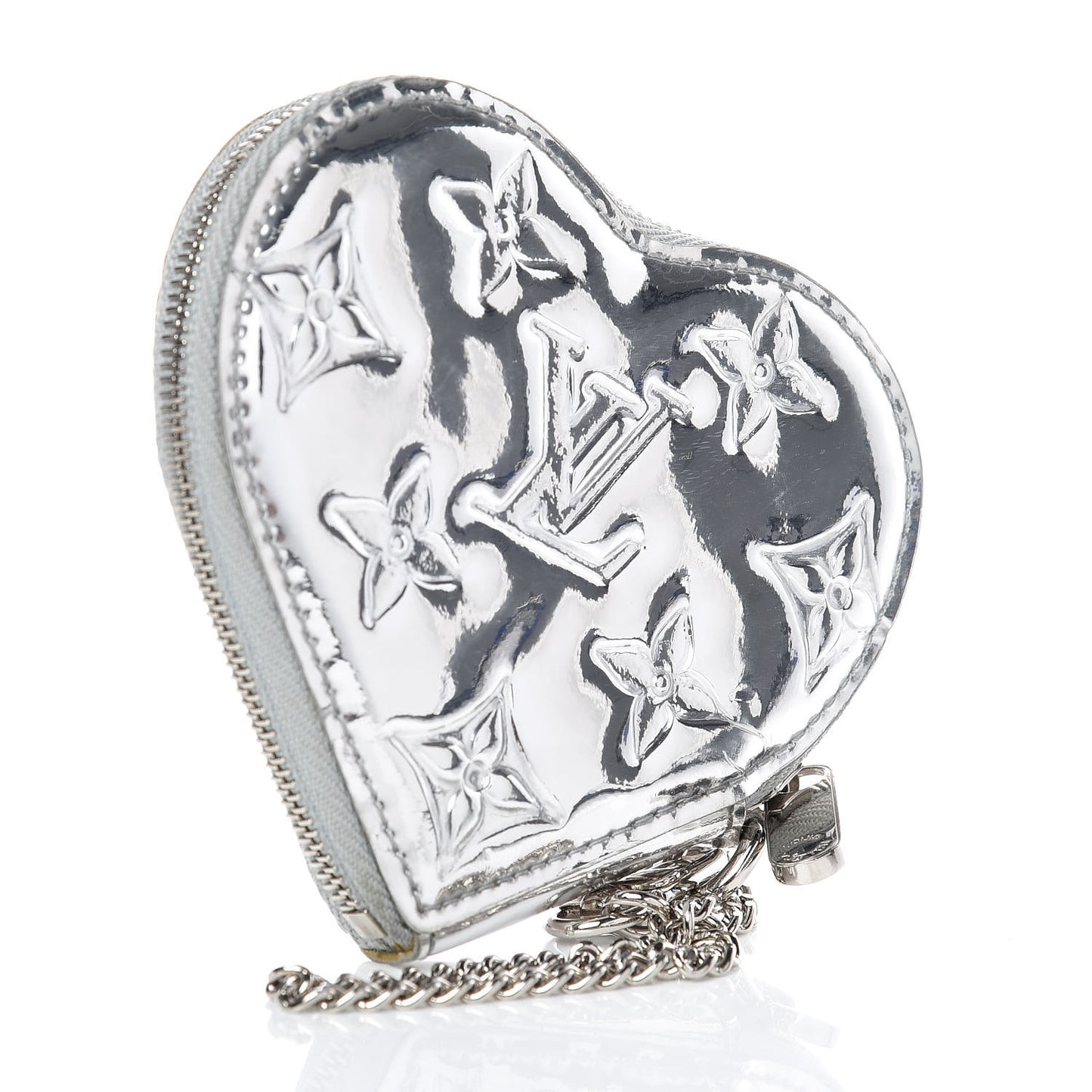 Monogram Miroir Heart Coin Purse Silver