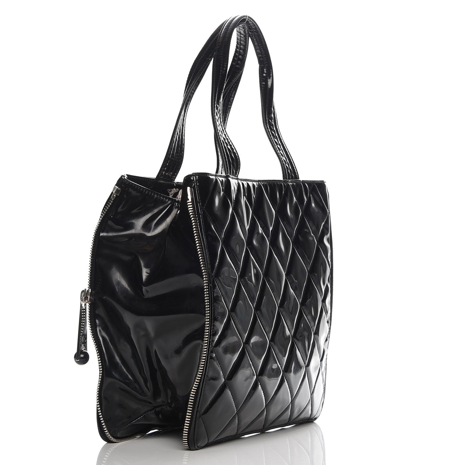 Chanel Patent Quilted Expandable CC Shoping Tote Black 3 of 7