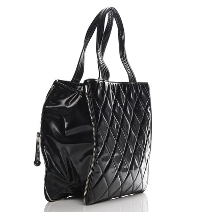 Chanel Patent Quilted Expandable CC Shoping Tote Black 3 of 7