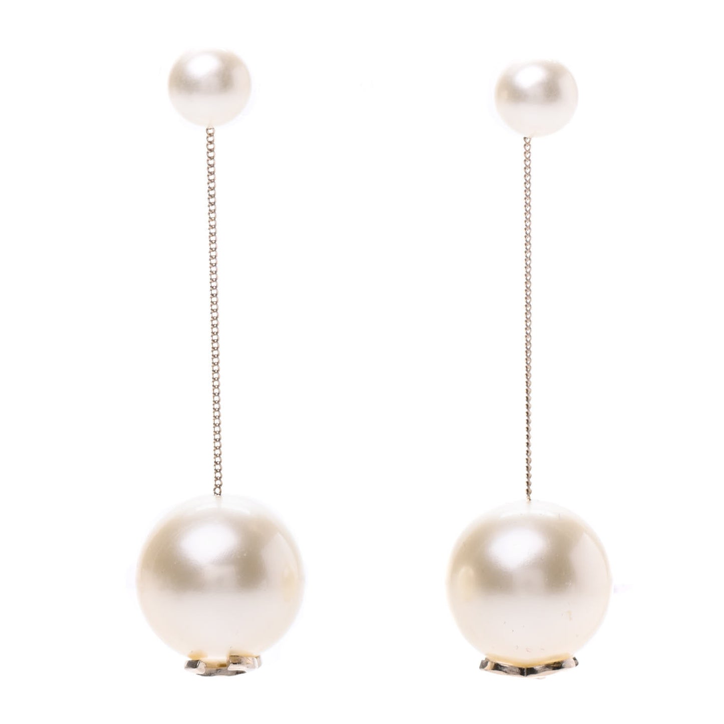 Pearl CC Chain Drop Earrings Gold
